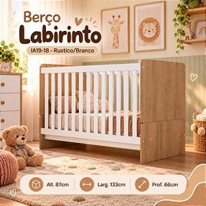Berço Labirinto - IA19-18 - Rústico / Branco - Móveis Henn