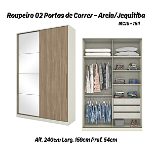 Roupeiro 02 Portas Deslizantes c/ 1 PT Espelho - MC10-184 - Areia / Jequitibá - Linha Seletto - Móveis Henn