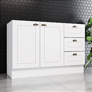 Balcão 02 Portas 03 Gavetas 120cm - C353-05 - Branco - Linha Americana - Móveis Henn
