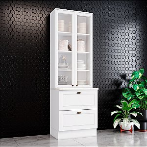 Cristaleira 02 portas 02 Gavetas - C357-05 - Branco / Calcare - Linha Americana - Móveis Henn