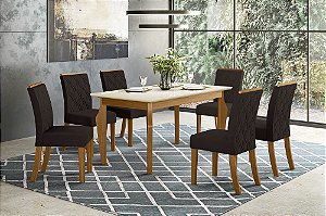 Conjunto de Mesa Ghala + 06 Cadeiras Vita Marrom - Móveis Henn