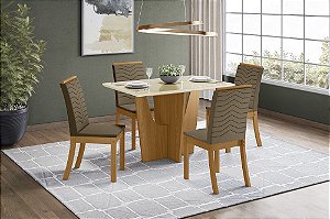 Conjunto de Mesa Vértice 120 + 04 Cadeiras Isa Bege - Móveis Henn