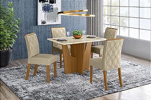 Conjunto de Mesa Vértice 120 + 04 Cadeiras Vita Linho - Móveis Henn