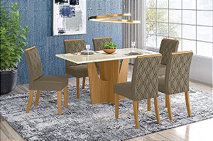 Conjunto de Mesa Vértice 160 + 06 Cadeiras Vita Bege - Móveis Henn