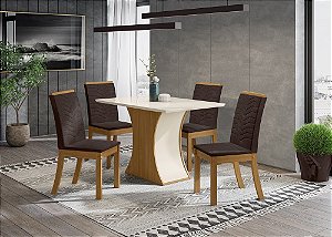 Conjunto de Mesa Luiza 120 + 04 Cadeiras Isa Marrom - Móveis Henn