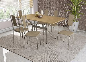 Conjunto de Mesa Loire 136 + 06 Cadeiras Lisboa Nikel Cor Capuccino - Kappesberg Crome