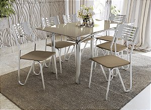 Conjunto de Mesa Elba 140 + 06 Cadeiras Nápoles Cromado Cor Capuccino - Kappesberg Crome