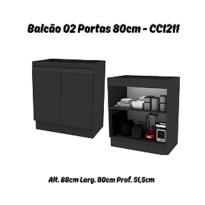Balcão 02 Portas 80cm - Ref. CC1211 - Onix - Linha DA CASA - Móveis Primavera
