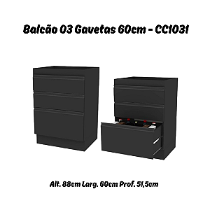 Balcão 03 Gavetas 60cm - Ref. CC1031 - Onix - Linha DA CASA - Móveis Primavera
