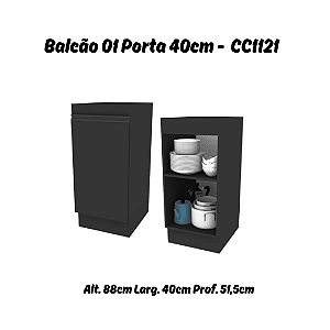 Balcão 01 Porta 40cm - Ref. CC1121 - Onix - Linha DA CASA - Móveis Primavera