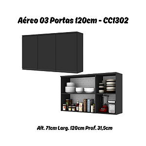 Aéreo 03 Portas 120cm - Ref. CC1302 - Onix - Linha DA CASA - Móveis Primavera