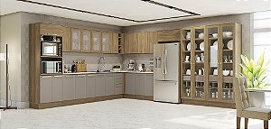 Cozinha Modulada 18 Pçs - Linha Botanic - Nogueira / Fendi - Móveis Kappesberg