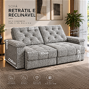 Sofá Retrátil e Reclinável Tiggo 232cm 02 Módulos - Estofados Rincão