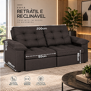 Sofá Retrátil e Reclinável Savana 200cm - Estofados Rincão