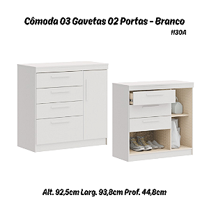 Cômoda Lille 03 Gavetas 02 Portas - 1130A - Branco - Móveis Castro