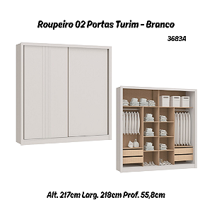 Roupeiro 02 Portas de Correr Turim - 3683A - Branco - Móveis Castro