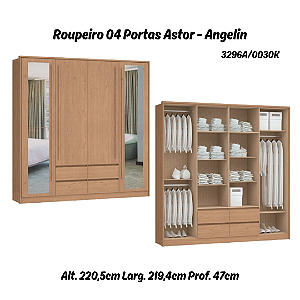 Roupeiro 04 Portas Astor c/ Espelho G - 3296A - Angelin - Móveis Castro