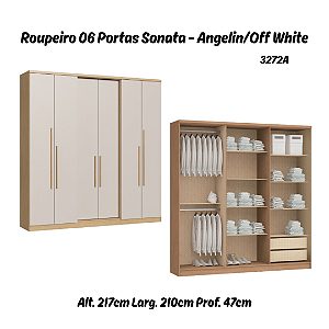 Roupeiro 06 Portas Sonata - 3272A - Angelin / Off White - Móveis Castro