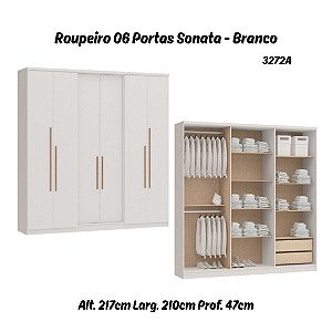 Roupeiro 06 Portas Sonata - 3272A - Branco - Móveis Castro