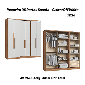 Roupeiro 06 Portas Sonata - 3272A - Cedro/Off White - Móveis Castro