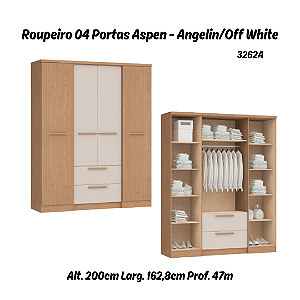 Roupeiro 04 Portas Aspen - 3262A - Angelin / Off White - Móveis Castro