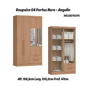 Roupeiro 04 Portas Nero c/ Espelho - 8423A - Angelin - Móveis Castro