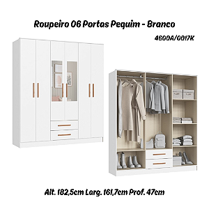 Roupeiro 06 Portas Pequim c/ Espelho - 4600A - Branco - Móveis Castro