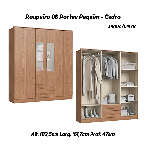 Roupeiro 06 Portas Pequim c/ Espelho - 4600A - Cedro - Móveis Castro
