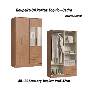 Roupeiro 04 Portas Toquio c/ Espelho - 4400A - Cedro - Móveis Castro