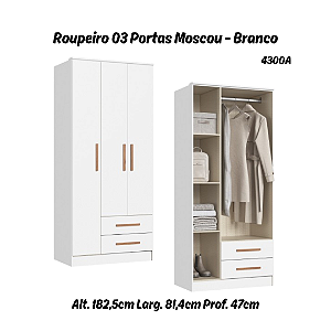 Roupeiro 03 Portas Moscou - 4300A - Branco - Móveis Castro