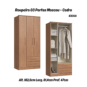 Roupeiro 03 Portas Moscou - 4300A - Cedro - Móveis Castro