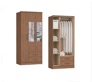 Roupeiro 03 Portas c/ Espelho Moscow - 4300 - Macadâmia - Móveis Castro