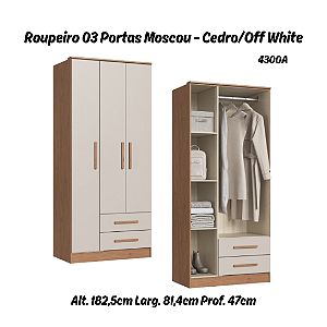 Roupeiro 03 Portas Moscou - 4300A - Cedro/Off White - Móveis Castro