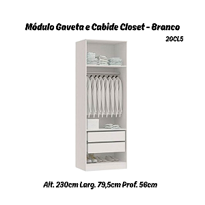 Módulo Gavetas + Cabideiro Linha Closet - 20CL5 - Branco - Móveis Castro