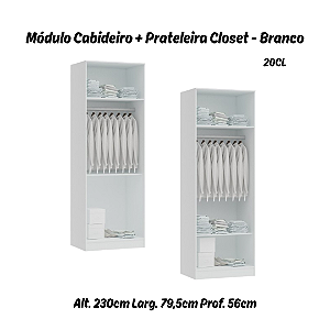 Módulo Cabideiro e Prateleiras Linha Closet - 20CL - Branco - Móveis Castro