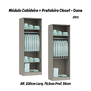 Módulo Cabideiro e Prateleiras Linha Closet - 20CL - Duna - Móveis Castro