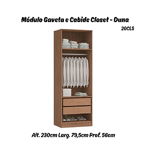 Módulo Gavetas + Cabideiro Linha Closet - 20CL5 - Macadâmia - Móveis Castro