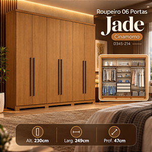 Roupeiro 249cm 06 Portas Jade - D345-214 - Cinamomo - Móveis Henn