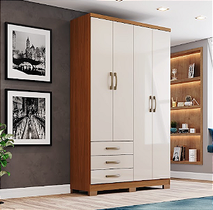 Roupeiro 04 Portas 03 Gavetas Caju - DA135-221 - Cinamomo/Off White - Móveis Henn