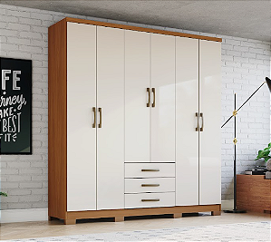Roupeiro 06 Portas 03 Gavetas Cajú - DA136-221 - Cinamomo/Off White - Móveis Henn