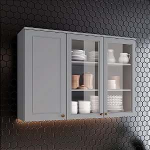 Aéreo 03 Portas 120cm com Vidro - C363-131 - Cinza - Linha Americana - Móveis Henn