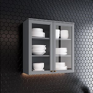 Aéreo 02 Portas com Vidro 80cm - C366-131 - Cinza - Linha Americana - Móveis Henn