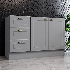 Balcão 02 Portas 03 Gavetas 120cm - C353-131 - Cinza - Linha Americana - Móveis Henn