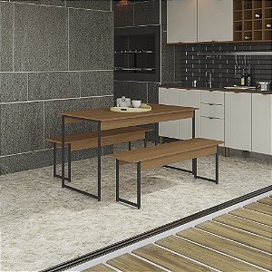 Mesa com 02 Bancos - Ref. LI013 - Canela/Preto - Linha Industrial - Kappesberg