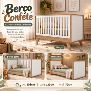 Berço Mini Cama 3 em 1 Confete - I23-190 - Branco / Jequitibá - Móveis Henn