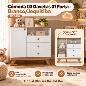 Cômoda Confete - I720-190 - Branco / Jequitibá - Móveis Henn