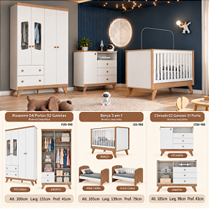 Conjunto Infantil Confete - Branco / Jequitibá - Móveis Henn