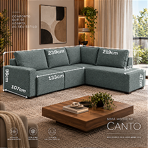 Sofá de Canto Retrátil Kyron 03 Módulos - Estofados Rincão