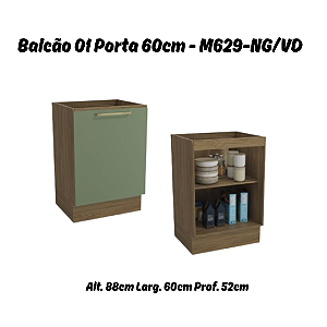 Balcão 01 Porta 60cm - Ref. M629 - Nogueira/Verde - Linha Botanic - Kappesberg