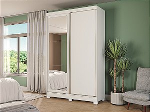 Roupeiro 02 Portas de Correr 02 Gavetas c/ Pé e Espelhos - Ref. CB01N571 - Branco/Branco-Macadamia - Kappesberg